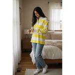 J.Crew Sun Washed Jersey Striped Rugby Shirt Long Sleeve Yellow White Womens L # Photo 1