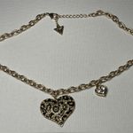 Guess Gold cheetah heart necklace rhinestone chain hearts adjustable  Photo 7