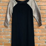 Akira Chicago Black Label Dress Womens Small Black Gold Metallic Sleeve‎ Shift Photo 0