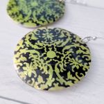 Vintage Dangle Earrings Extra Large Painted Shell Green & Black Photo 5