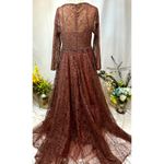 Mac Duggal  Embellished Illusion Long Sleeve V-Neck Gown Chocolate 12 Photo 13