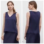 Club Monaco Silk V-Neck Tank Top Cami Large Navy Blue Quiet Luxury Capsule Chic Photo 1