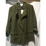 Nine West Women's Olive Green Draped Open Front 3/4 Sleeve Pocket Jacket size L Photo 3