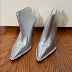 Karl Lagerfeld  PARIS Cyron Leather‎ Stiletto Booties Silver 8.5 Photo 3