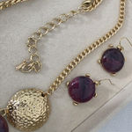 Boutique Gold Chain with Purple Neckkace and Earrings Set Photo 4