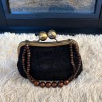 Vintage 1940 Black Lace Kiss Lock Handbag with Beaded Handle Gold Ball Closure Photo 1