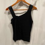 Y2K Lillie Rubin black ribbed silky trim bow asymmetrical sleeveless sweater top Size L Photo 4