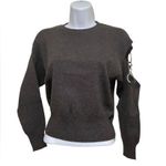 UNIQ New Women's Long Sleeve Grey Pullover Sweater Open Shoulder with Rings Gray Photo 3