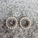 Dangle Drop Pierced Earrings Faux Pearl Rhinestone Circles Hook Ear Wires Photo 12