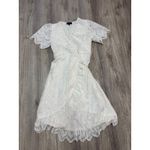 Hale Bob  White Eyelet Wrap Dress Flutter Sleeve Ruffle Hem Size Medium‎ Photo 5