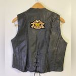 barney's new york Barney’s Leather Biker Vest – Women’s Size M Black Patch Harley Motorcycle Style Photo 2