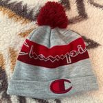 Champion Beanie Hat Pom Red Grey Gray Cuffed Hat Unisex Photo 0