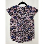 J.Crew  100% Silk Floral Hibiscus Print Flutter Sleeve Blue Pink Top 12P Photo 4