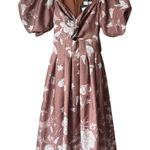 En Saison Monet Midi Puff Sleeve Square Neck Dress NWT Size XS Brown Photo 0