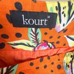 Kourt Aria Linen Tropical Short Dress Pockets Fruit Bird Medium Orange Photo 3