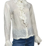 Workers for Freedom Women’s Size S White Linen Button Down Poet Shirt Blouse Photo 0