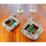 Vintage 80's Shamrock Earrings Handmade Dangle Posts St Patrick's Day Pa… Silver Photo 1