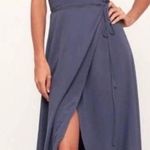 Lulus  Here's To Us Maxi Wrap Dress in Granite Blue Size Medium Photo 0