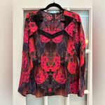 Nanette Lepore  Watercolor Mirror Image Floral Roses Silk Blouse Top Size 2 XS Photo 0