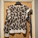 Chaser Button Front Cardigan Sweater Medium Cheetah Cozy Ruffle Long Sleeve Photo 4
