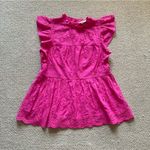 Entro  Hot Pink Perforated Frilled Short Sleeve Blouse Size Small 100% Cotton EUC Photo 6
