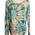 Parker Adyson  Tie Dye Athletic Top M Pink Green Kangaroo Pocket Zip Thumb Holes Photo 0