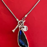 Silver 36" Long Faced Cristal Sweater Necklace Blue Womens Jewelry Photo 0