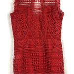 Lovers + Friends Lace Blush Red Crochet Open Back Cocktail Midi Dress Medium Photo 8