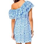Lilly Pulitzer  Sundea One Shoulder Eyelet Ruffle Dress Blue White Size 2 Preppy Photo 1