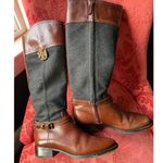 Tory Burch Women's Brown Leather and Navy Wool Boots Photo 2