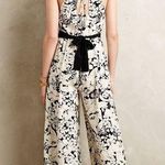 Anthropologie  Elevenses Black White Floral Silk Jumpsuit Photo 2