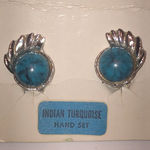 Faux Indian Turquoise Handset Silver Tone Vintage Boho Retro Clip On Earrings Blue Photo 0