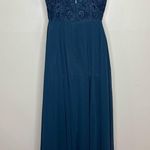 Azazie  Sonya Bridesmaid Dress gown lace bodice maxi size 4 Green Blue wedding Photo 3