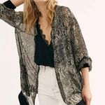 Free People Lori Bomber Jacket Black/Green Viscose Wool Trim Snaps NWOT Sz S Photo 0