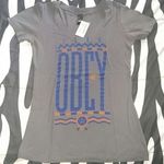 Obey colours Tee Shirt top small gray v-neck Photo 1