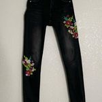 ZARA  Black Floral Embroidered Shark Bite Hem Jeans 00 Photo 2