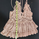 VICI  Disty Pink Lace Boho Top with Ruffle Hem Size Small Pink Boho Crop Top Photo 2