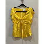 Cinq a Sept XS Pem Silk Flutter V Neck Blouse Top Yellow Twist Front Photo 1