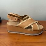 Soda  Platform Slingback Sandal‎ Tan White Embroidered Boho Crisscross Strappy 9 Photo 2