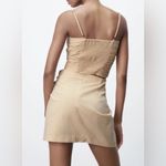 ZARA  pinstriped tan draped zipper mini skirt with bow Photo 1