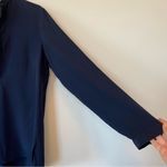 Akris Punto Zipper V-Front Mock Neck Silk Blouse Business Casual Navy Blue Sz 10 Photo 6