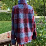 Eddie Bauer  XL High Neck Blue & Maroon Plaid Fleece Sherpa Top 1/4 Zip Photo 5