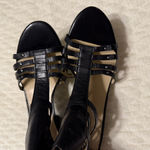 Nine West Forsake Black Leather Strappy Heels Sandals Size 7 Open Toe Zip Back Photo 2