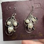 Premier Designs  Silver Tone Loops With Faux Pearl Pierced Dangle Drop Earrings Photo 4