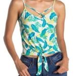 Poof! Tank Top White Tropical Floral Tie Front Photo 0