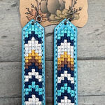 Justin Boots Leather Aztec Embroidered Fringe Dangle Earrings – Turquoise & Navy Photo 0