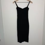 Reformation  Black Ribbed Knit MENA Ruched Bust Bodycon Stretch Midi LBD Dress Sm Photo 1