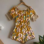 Xhilaration Xhileration FLORAL ROMPER Size Small Mustard Yellow LACE UP FRONT Short Sleeve Photo 1