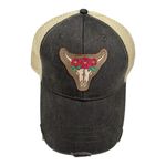 Genevieve Gail Floral Steer Skull Patch Trucker Hat Distressed Gray Photo 2