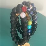 5 Piece Set Vibrant Crystal Lava Bead Charm Stretch Bracelets Collection Black Photo 3